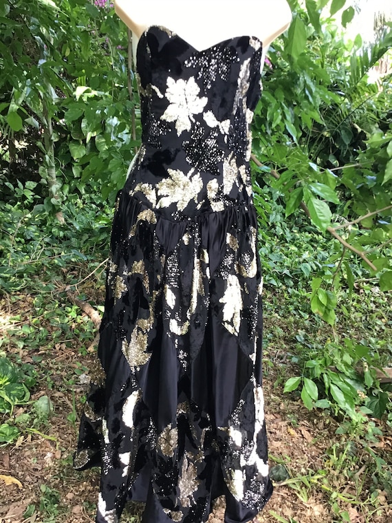 black women's midi dress Pleated Silk Crepe Gown