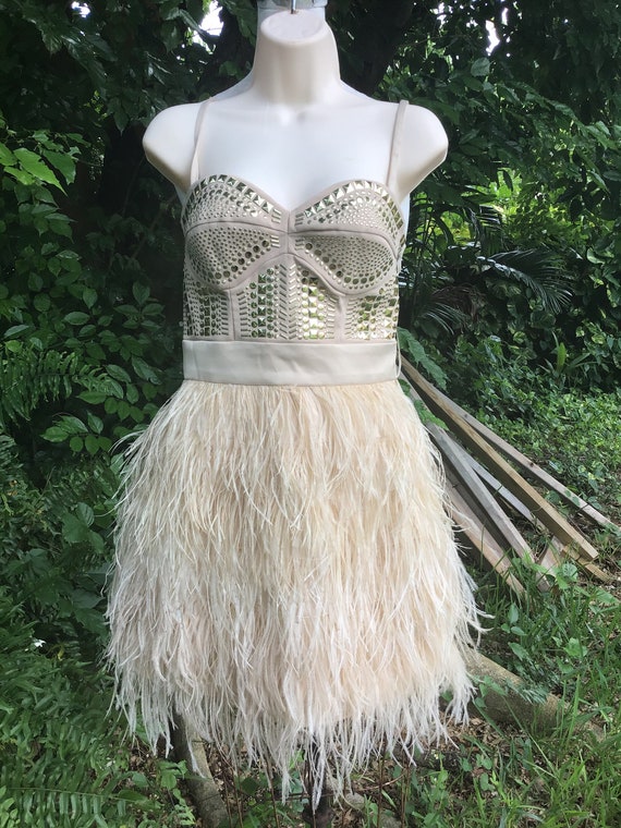 beige feather dress Women's Emersyn Sheath Feather Polyester Floor Length Dress  XXS/XS/S/M/L/XL/XXL/3XL/Customize Beige – Happy Clothing main image 0