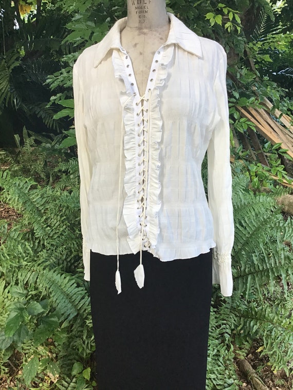 White Cotton Blouse with lace up closures - image 1