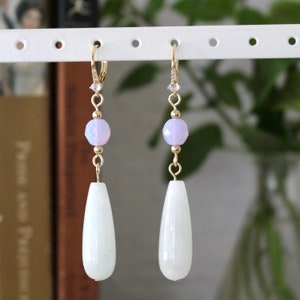 Celestite Teardrop Earrings: Regency Bridgerton Style, Gold Leverbacks