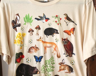 Vintage Woodland Shirt | Forest Animals Shirt | Wildlife Nature Shirt | Oversized T Shirt | Cottagecore Shirt | Mushroom Shirt