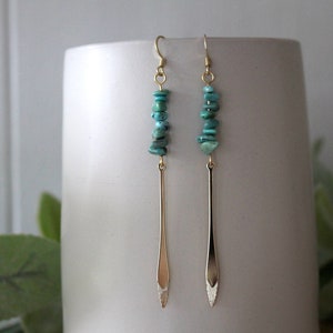 Turquoise and Gold Spike Earrings: Handmade Boho Jewelry