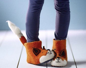 Kids Felted Merino Wool Slippers With Animals Faces and Tails - Etsy Kids Felted Merino Wool Slippers With Animals Faces and Tails - Etsy