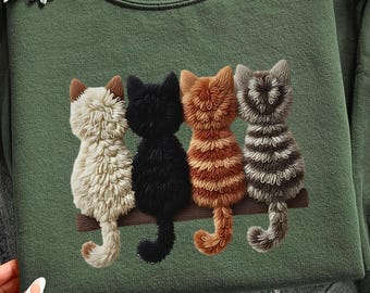 Valentine’s Day Cat Lover Sweatshirt, Faux Yarn Cat Illustration, Faux Yarn sweatshirt, Cozy Cat Mom Gift