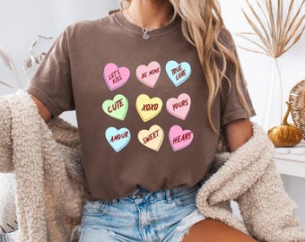 Candy Hearts Valentine T Shirt Cute Love Hearts Graphic Tee Comfort Colors 1717 Valentines Day Gift