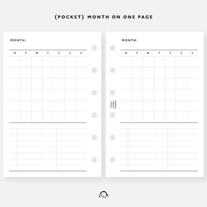 POCKET Size Monthly Plan no dated Printable Inserts / Agenda Printable / Ring binder Filofax Pocket refills