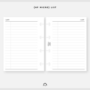 Könnte beinhalten: Zwei leere Seiten eines karierten Notizbuchs mit dem Wort "LISTE" oben auf jeder Seite. Die Seiten sind mit einem Metallringbindungssystem zusammengebunden. Der Text "(HP MICRO) LISTE" erscheint oben im Bild.