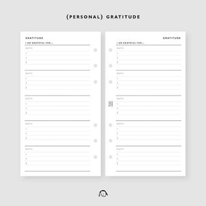 PERSONAL Size Daily Gratitude Printable Inserts / Agenda Printable / Ring binder Filofax Personal refills / Digital file