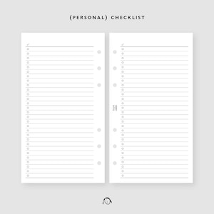 PERSONAL Size Checklist Printable Inserts / Agenda Printable / Ring binder Filofax Personal refills / Digital file