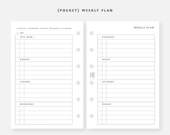 POCKET Size Weekly Printable Inserts | Agenda Printable | Ring binder Filofax Pocket refills | Instant Download PDF