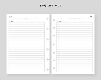 May include: A6 size list page with a checklist template. The page has a header that says "LIST" and includes checkboxes for "Completed", "Forwarded", "Deleted", "Delegated", and "In Progress".