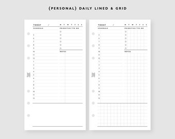PERSONAL Size Daily Plan Printable Inserts  / 2026 Planner / Agenda Digital Printable / Ring binder Filofax Personal refills