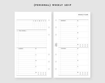 PERSONAL Size Weekly 2D1P Printable Inserts | 2026 PLANNER  | Agenda Printable | Ring binder Filofax Personal refills | Instant Download PDF