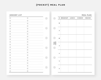 POCKET Größe Meal Plan druckbare Einsätze