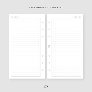 PERSONAL Size To Do List Printable Inserts / Agenda Printable / Ring binder Filofax Personal refills