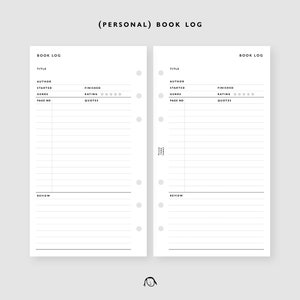 PERSONAL Size Book Log Printable Inserts / Agenda Printable / Ring binder Filofax Personal refills / Digital file
