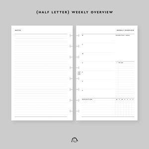 Half Letter Size Weekly Overview Printable Inserts
