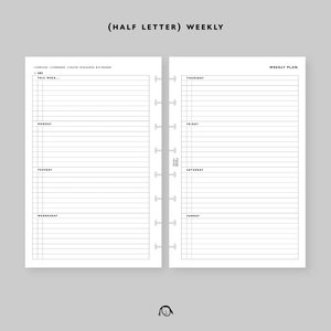 Half Letter Size Weekly Plan Printable Inserts