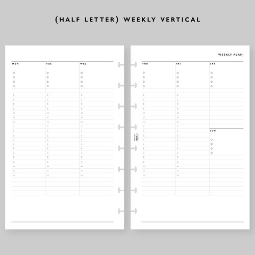Week on 2 Two Pages Half Size Half Letter Inserts Weekly Etsy