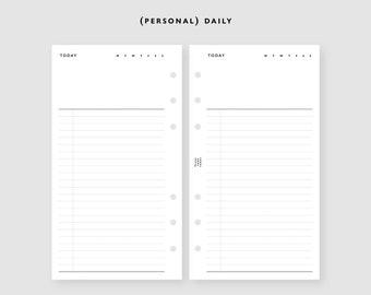 PERSONAL Size Daily Printable Inserts | Agenda Printable | Ring binder Filofax Personal refills | Instant Download PDF