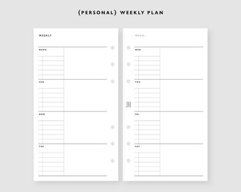 PERSONAL Size Weekly PDF Printable Inserts / 2026 Planner / Digital Agenda Printable / Ring binder Filofax Personal refills
