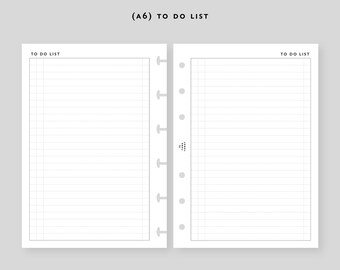May include: A white A6 size to-do list notebook with a black title and lined pages. The notebook has a ring binding and is divided into two sections.