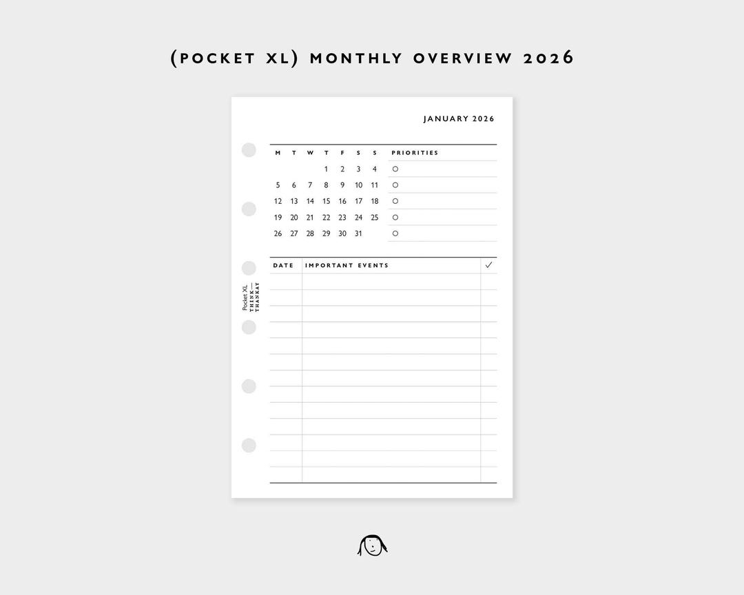 POCKET XL Size Monthly Plan 2026 Printable Inserts / 2026 Planner ...