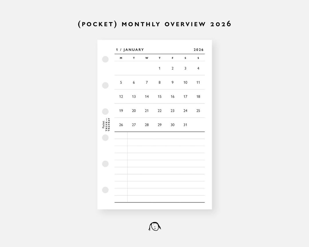 POCKET Size Monthly Plan 2026 Printable Inserts / 2026 Planner / PDF ...