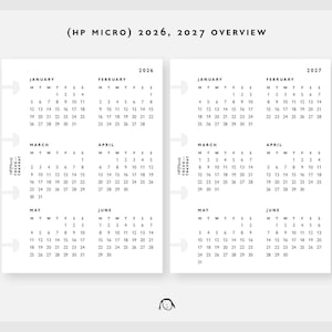 HP Micro Size 2026-2027  Overview Printable Inserts / PDF Digital file / Happy Planner Micro Size / Discbound planner