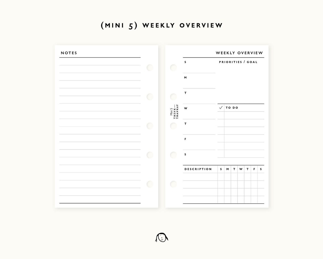 A8 Mini 5 Weekly Planner Printable | Filofax Mini 5 Ring Inserts ...