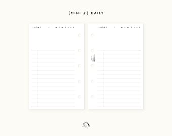 Mini 5 ring Daily Printable Inserts / Daily Planner / Agenda Printable / Ring binder Filofax mini refills
