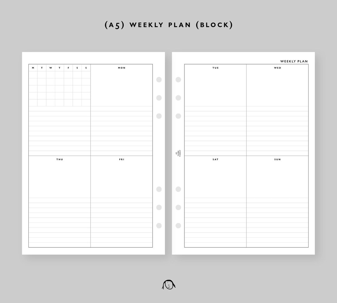 A5 Size Weekly Block Printable Inserts Etsy