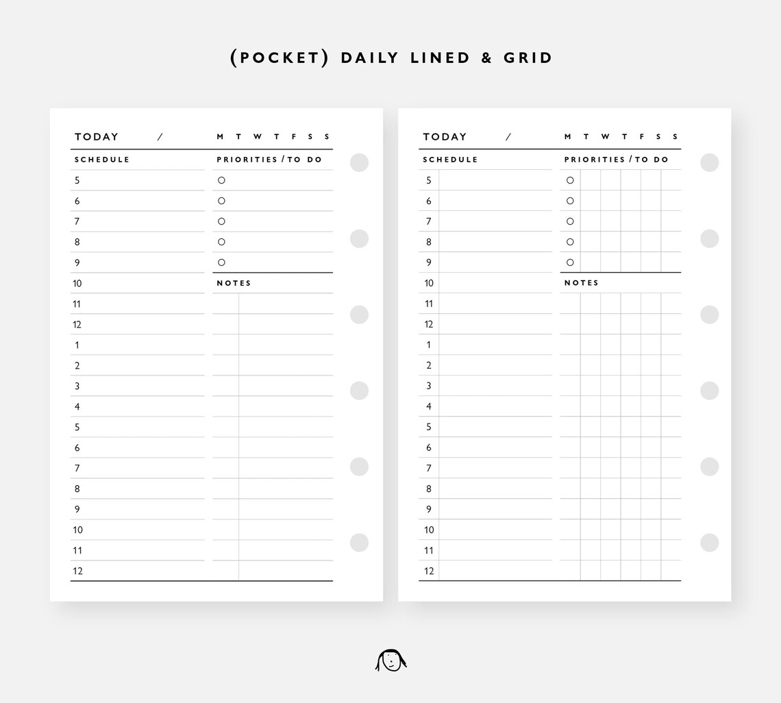 POCKET Size Daily Plan Printable Inserts - Etsy