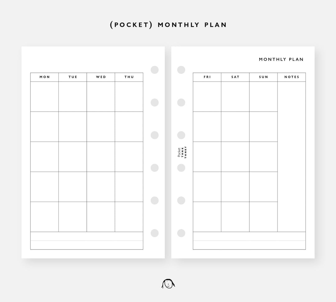 POCKET Size Monthly Printable Inserts (PDF Digital File) / Agenda ...
