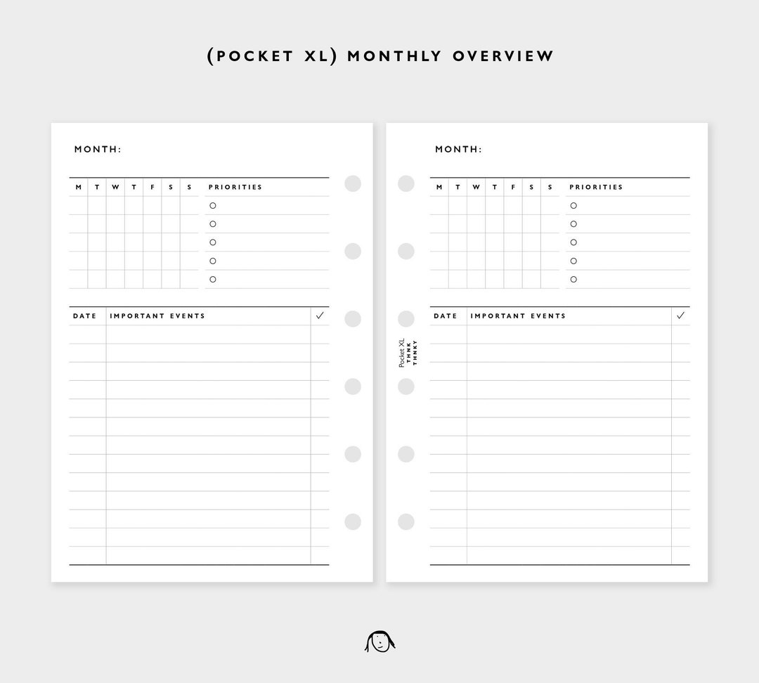 POCKET XL Size Monthly Overview Plan Printable Inserts - Etsy UK
