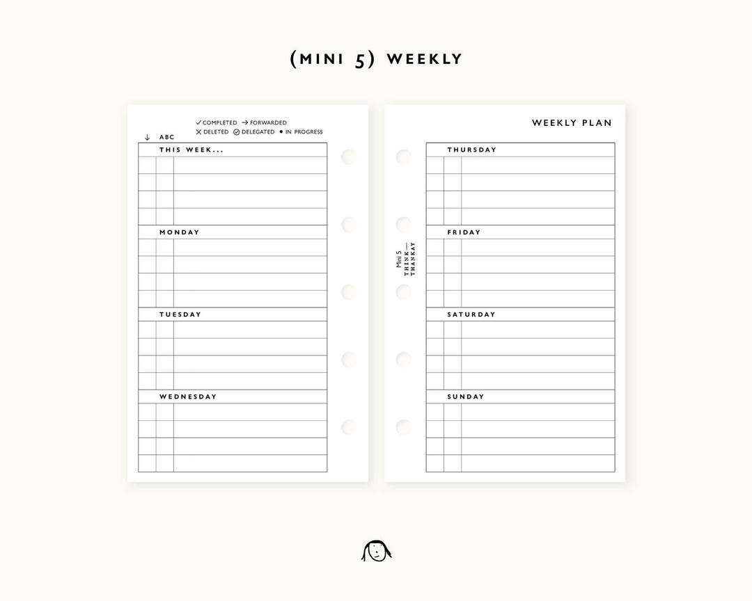 Mini 5 Weekly Printable Inserts / Weekly Planner / Agenda Printable ...