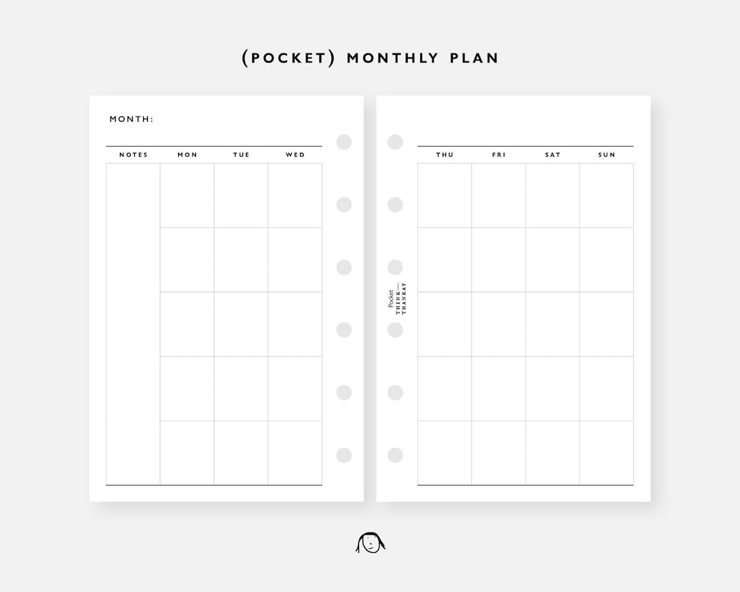POCKET Size Monthly Plan No Dated Printable Inserts | Agenda Printable ...