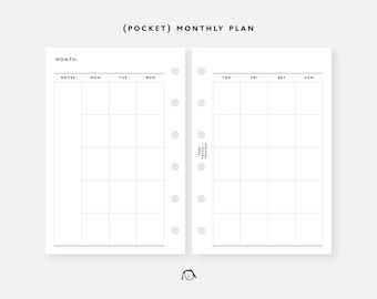 Taschenformat Monatsplan ohne Datum druckbare Einsätze | Tagesordnung Printable | Ringbuch Filofax Nachfüllpack | Sofort Download PDF