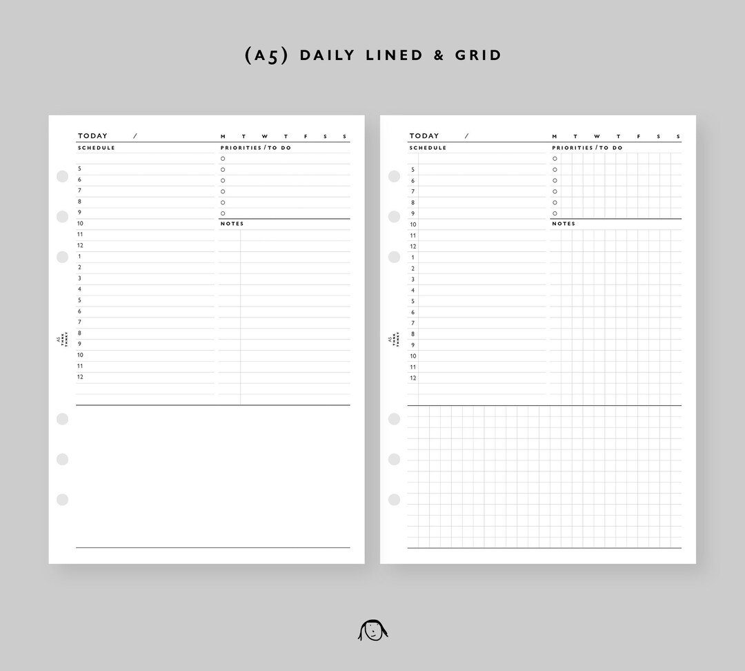 A5 Size Daily Plan Lined and Grid Printable Inserts - Etsy