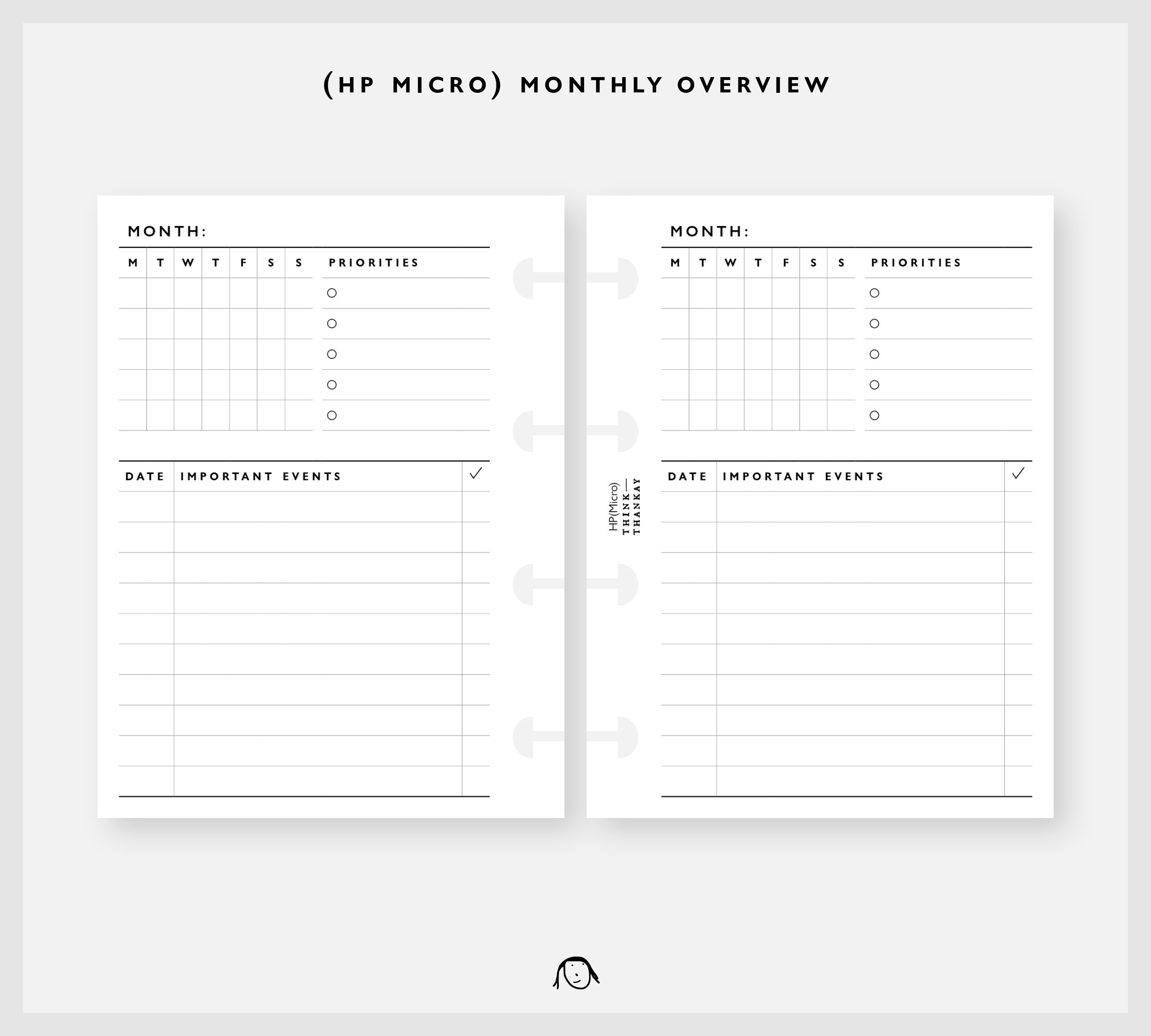 HP Micro Size Monthly Overview Plan Printable Inserts / Happy Planner ...