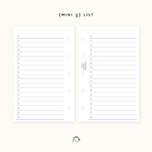 May include: A blank checklist with a tick at the top of each page. The checklist is divided into two columns with 25 lines each. The text (MINI 5) LIST is printed at the top of the page.