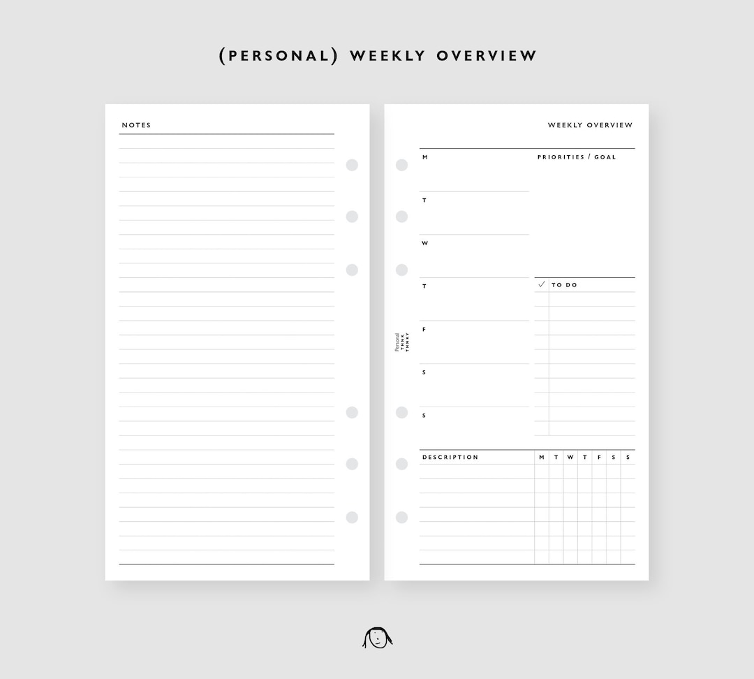 PERSONAL Size Weekly Overview Printable Inserts - Etsy