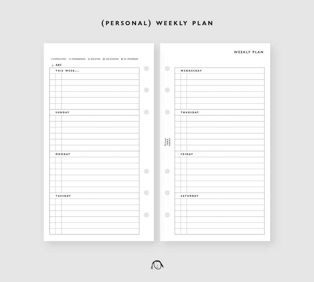 PERSONAL Size Weekly Plan Printable Inserts - Etsy