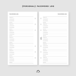 PERSONAL Size Password Log Printable Inserts / Agenda Printable / Ring ...
