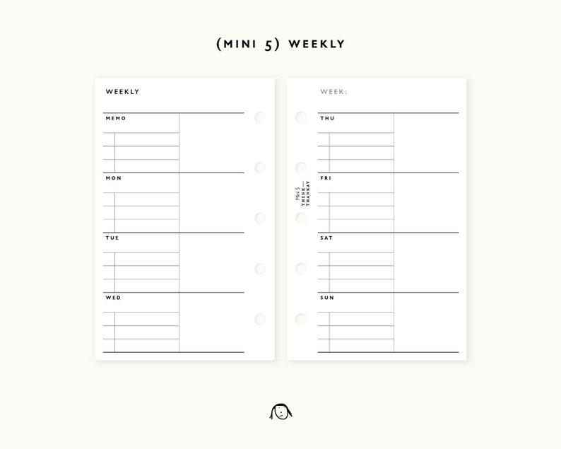 Mini 5 Ring Weekly Printable Inserts / Agenda Printable / Ring Binder ...