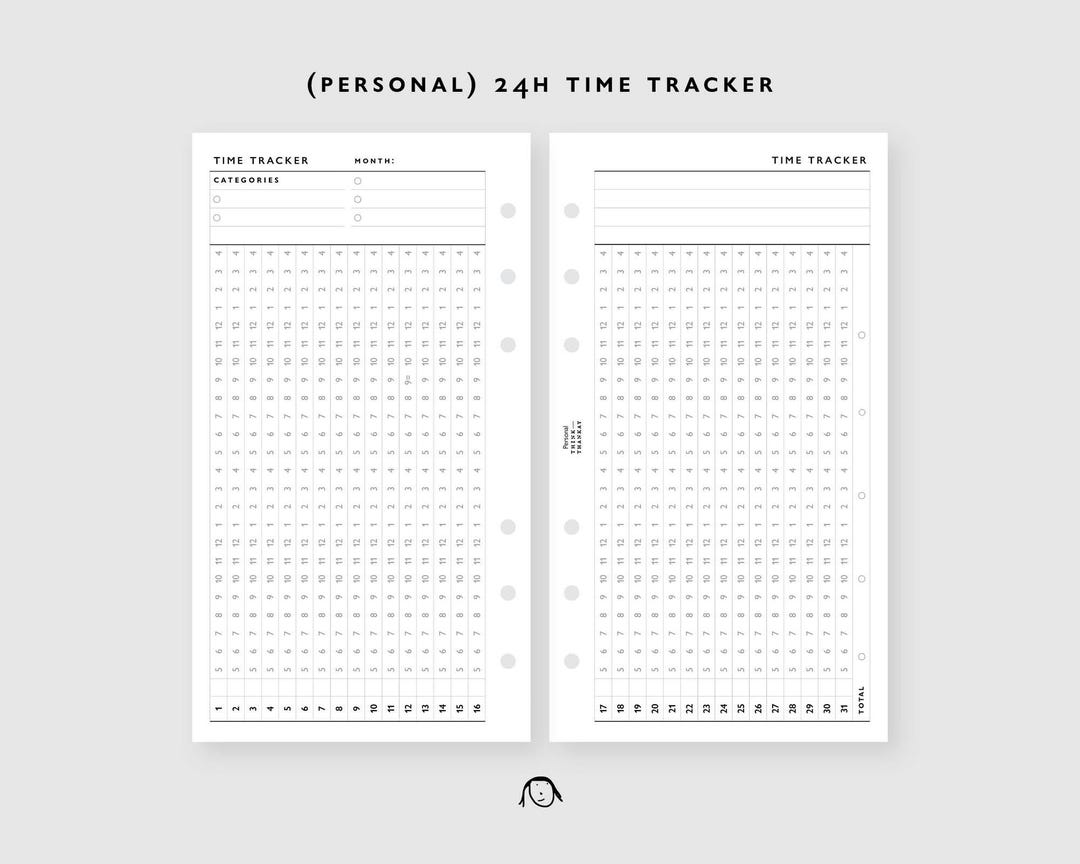 PERSONAL Size 24h Time Tracker Printable Inserts / Agenda Printable ...
