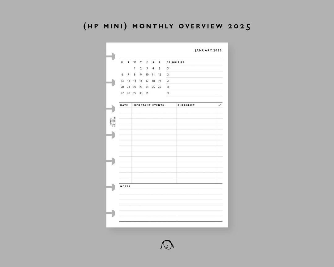 HAPPY PLANNER Mini Size Monthly Overview Plan 2025 Printable Inserts ...