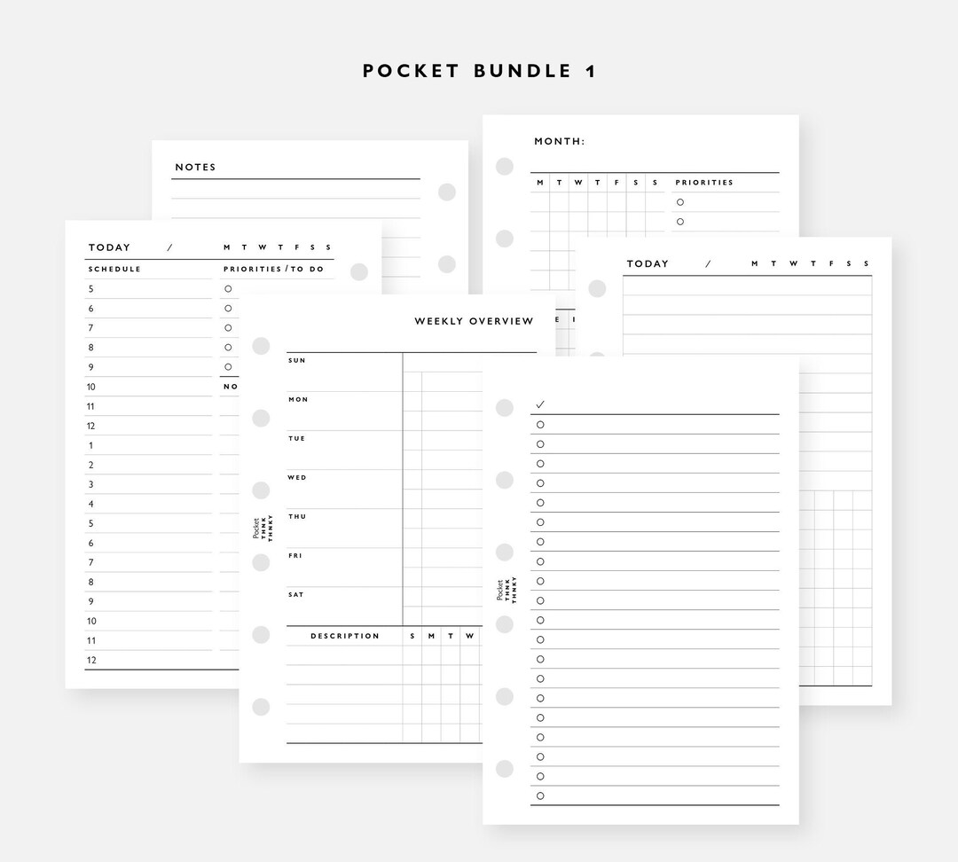 POCKET Size Printable Inserts Bundle 1 / Agenda Printable / Ring Binder ...