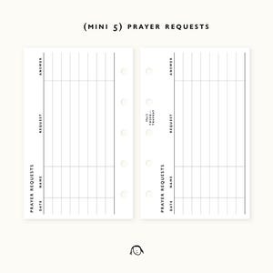 Mini 5 ring Prayer Requests List Printable Inserts  / List Planner / Agenda Printable / Ring binder Filofax mini refills
