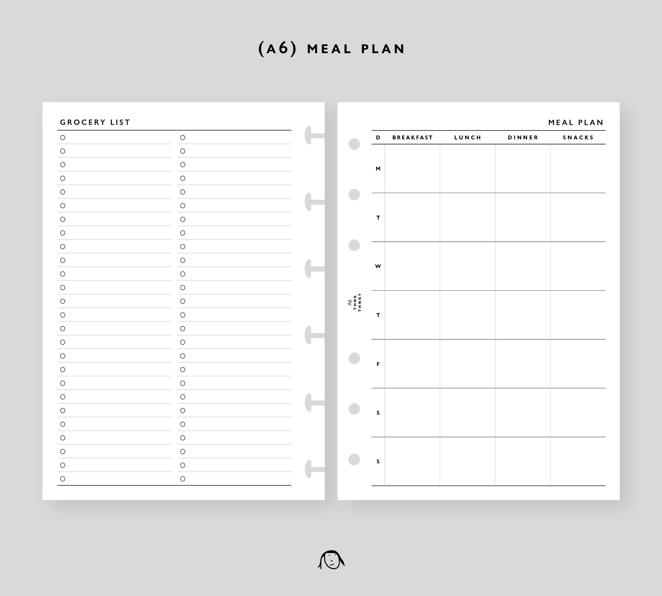 Inserciones imprimibles para el plan de comidas de tamaño A6 Etsy España